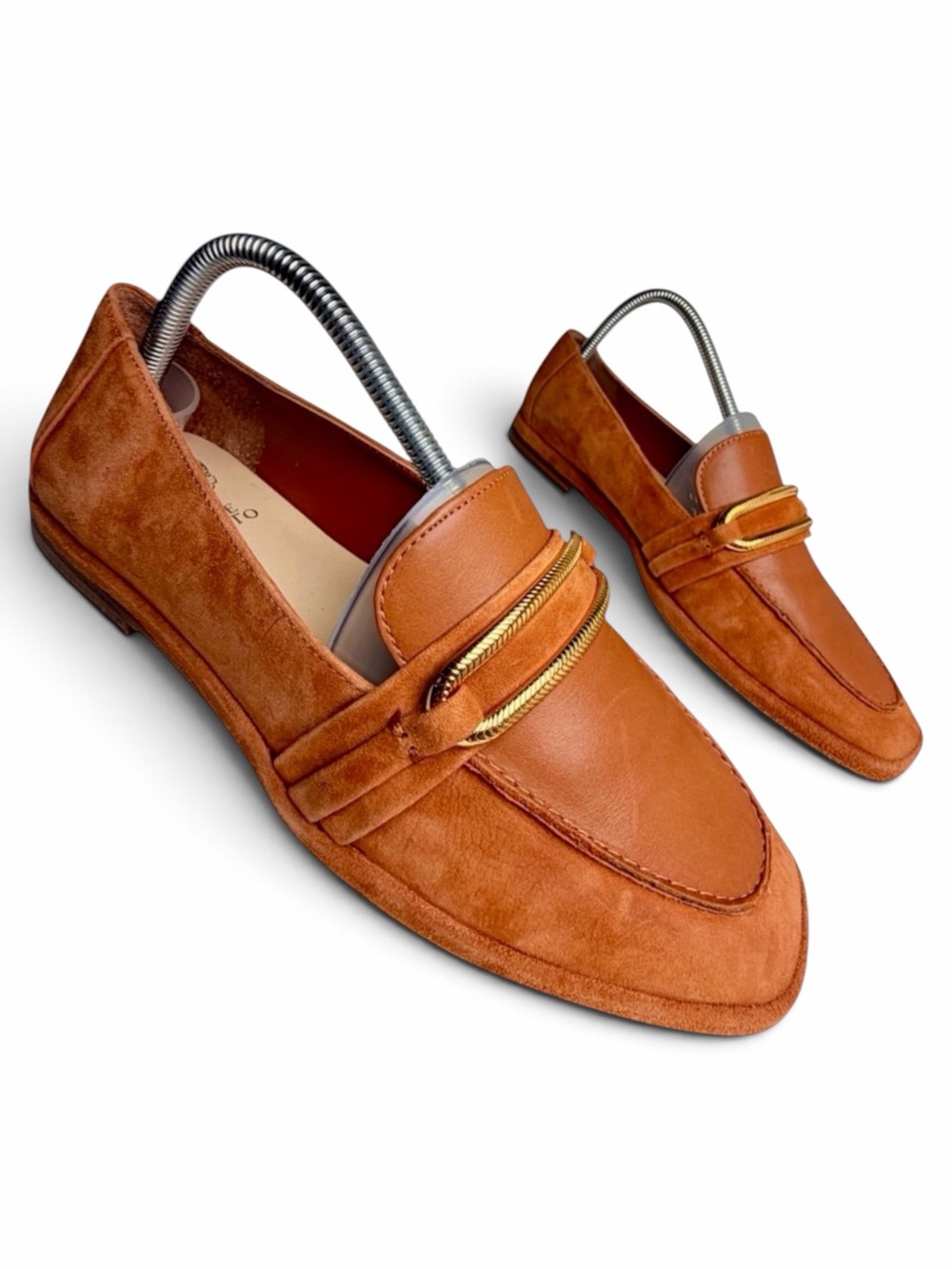 Vince Camuto Burnt Orange Suede & Leather Loafers with Gold Accent